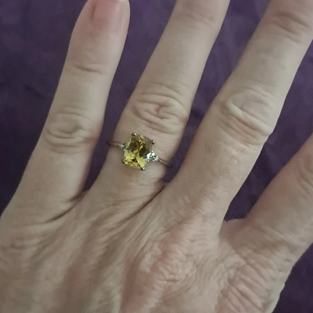 Natural Golden Apatite & Natural Diamond Ring.